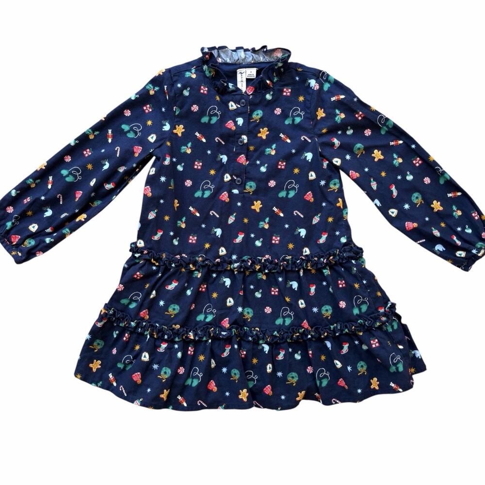 Janie And Jack The Holiday Ruffle Dress In Merchant Marine Holiday Icon Size 4
